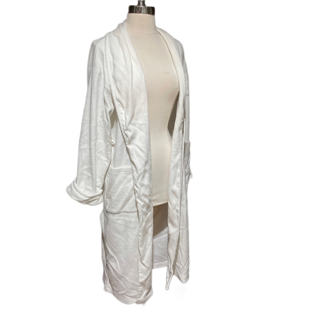 karen neuburger white cotton robe sz 8 missing belt ribbed hotel style